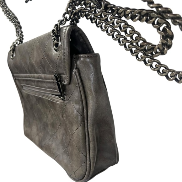 ALDO Charcoal‎ Gray Stitched Shoulder Bag Metal Chain Crossbody Bag Streetwear - Picture 11 of 15